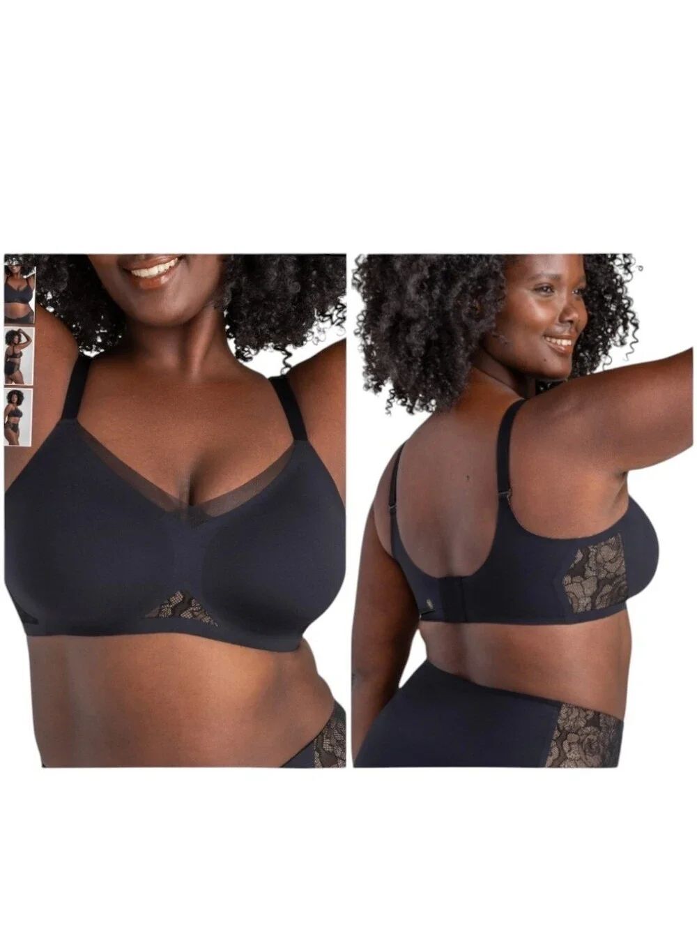 Honeylove Bra Lace Inset CrossOver Wireless Black Size 38DDD (F)